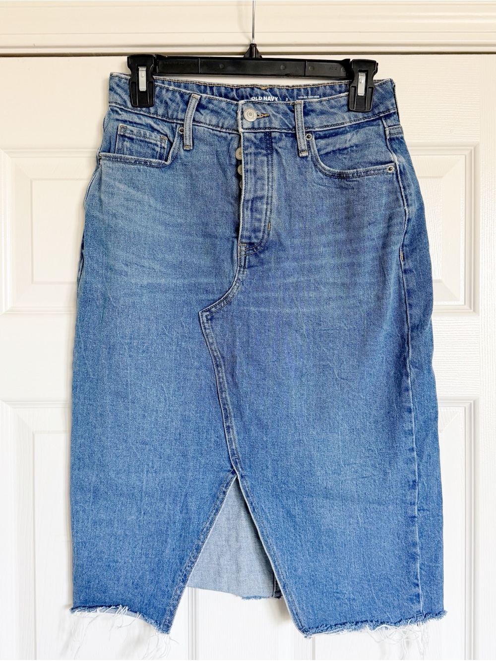 Old Navy Higher High-Waisted Button-Fly Jean Pencil Skirt.